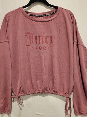 Juicy Couture Sport Women's Cropped Sweatshirt M Purple Logo Drawstring